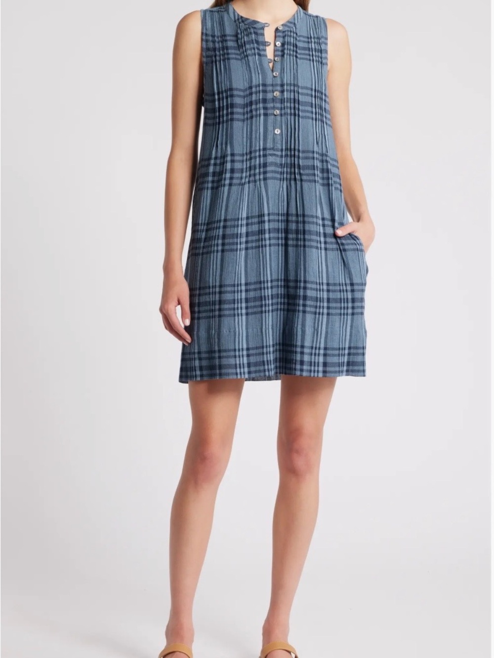 Faherty Isha Plaid Pintuck Organic Cotton Minidress